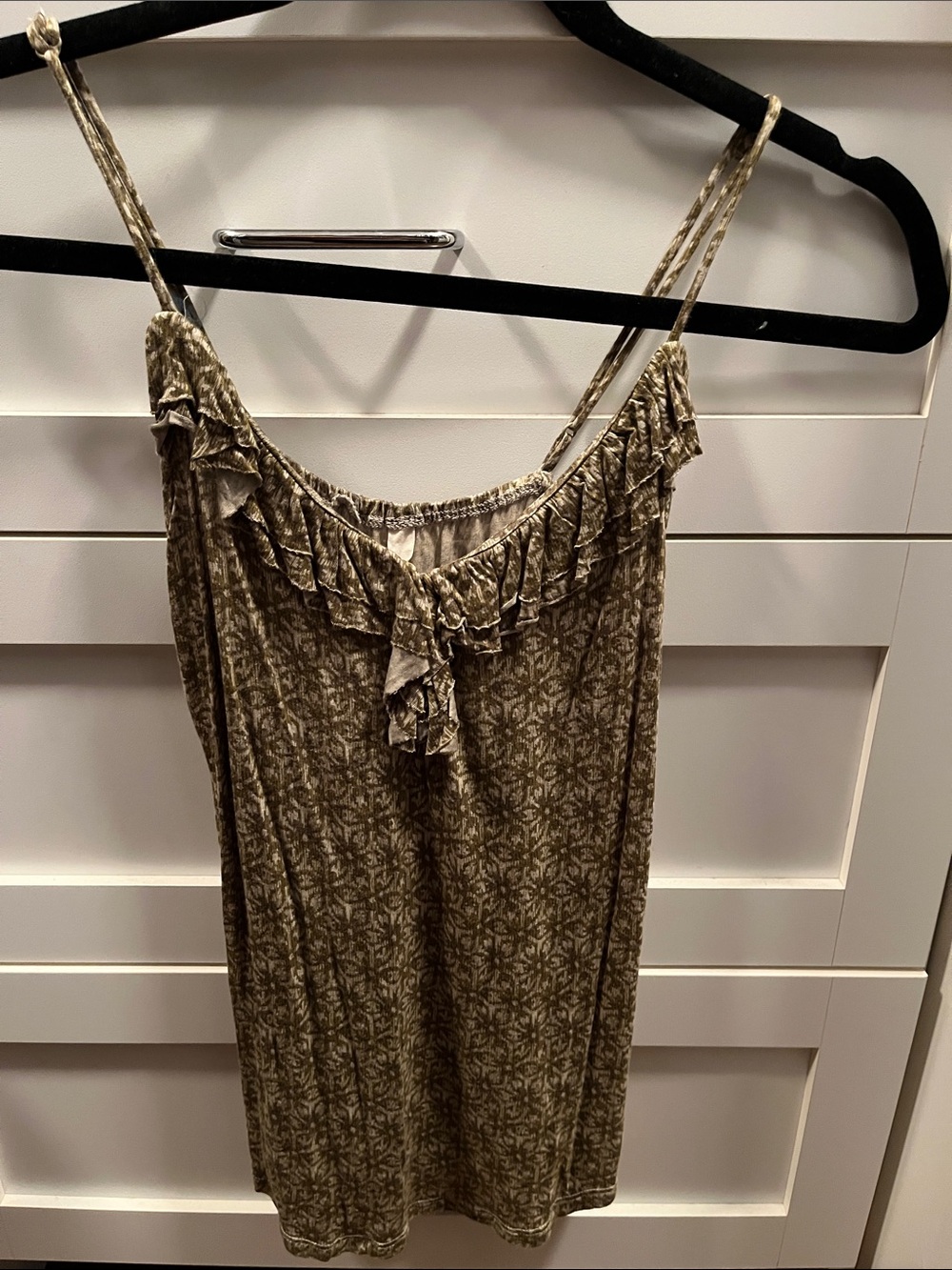 Old Navy Olive Green Printed Ruffle Cami top xs